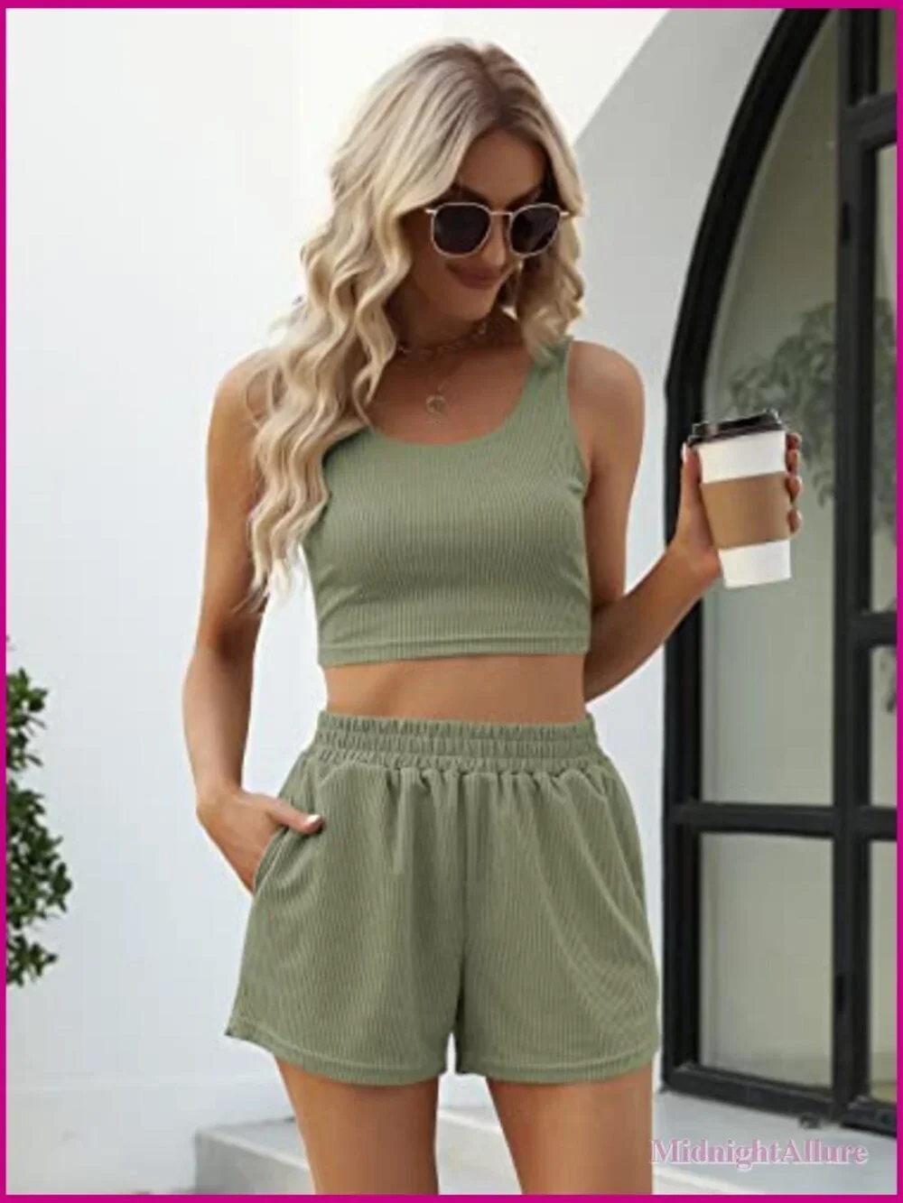 Womens Two Piece Summer Outfits Sleeveless Crop Top High Waisted Shorts Lounge
